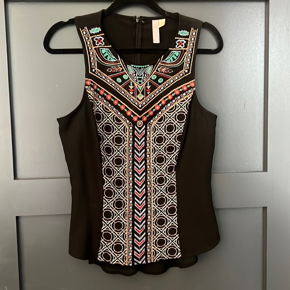 Black embroidered sleeveless top